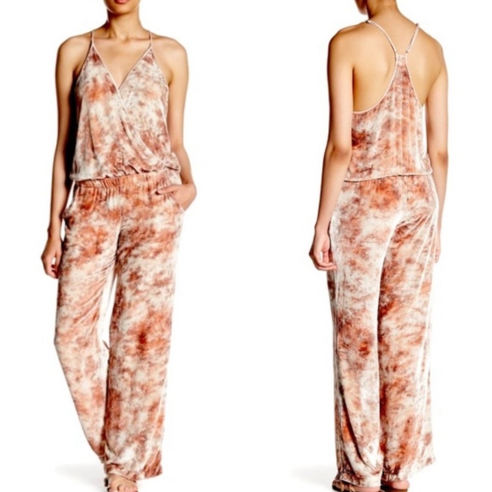Young Fabulous & Broke  Naomi Velvet Jumpsuit Peach Tie Dye Cloud size M - Picture 2 of 9